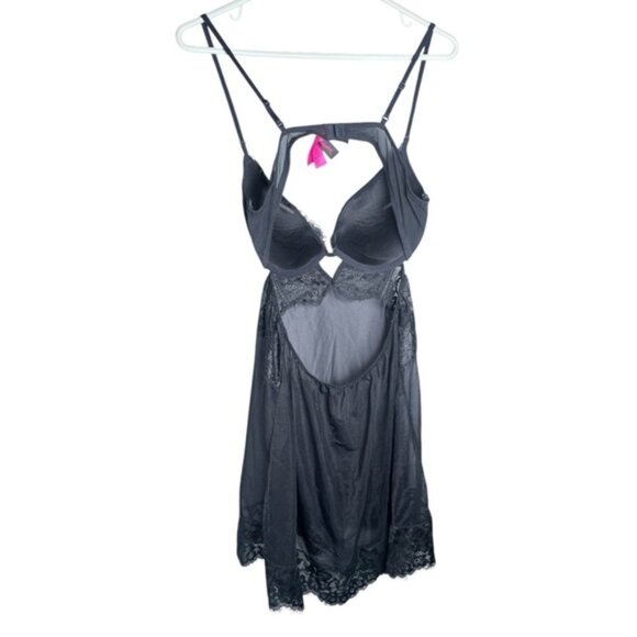 LaSenza Large Babydoll Lingerie Outfit Black Push Up Sexy Sheer Lace Chemise Bra - Picture 10 of 13